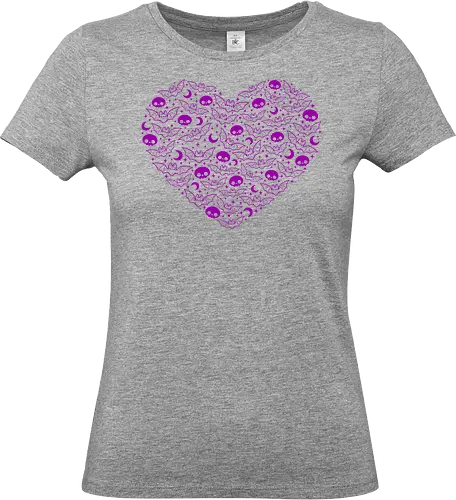 Kawaii Goth Bat Heart - bats, skulls, love, heart, kawaii goth, cute goth, purple, pink, pattern, doodle, creepy cute, spooky cute, dark, gothic - Standard T-Shirt (Women)