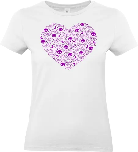 Kawaii Goth Bat Heart - bats, skulls, love, heart, kawaii goth, cute goth, purple, pink, pattern, doodle, creepy cute, spooky cute, dark, gothic - Standard T-Shirt (Women)