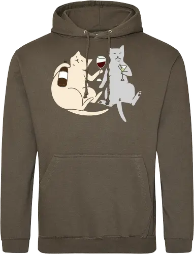 Cat Happy Hour - Cat wine, funny cat, happy hour, drinking, cocktails, wine lover, cat lover gift, minimalist, quirky humor, t-shirt design, art print, martini, funny graphic, sophisticated cat, tipsy - Standard Hoodie
