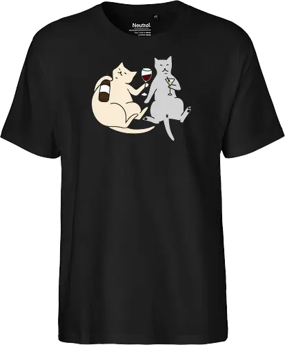 Cat Happy Hour - Cat wine, funny cat, happy hour, drinking, cocktails, wine lover, cat lover gift, minimalist, quirky humor, t-shirt design, art print, martini, funny graphic, sophisticated cat, tipsy - Fairtrade T-Shirt