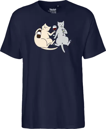 Cat Happy Hour - Cat wine, funny cat, happy hour, drinking, cocktails, wine lover, cat lover gift, minimalist, quirky humor, t-shirt design, art print, martini, funny graphic, sophisticated cat, tipsy - Fairtrade T-Shirt