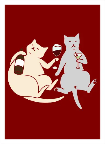 Cat Happy Hour - Cat wine, funny cat, happy hour, drinking, cocktails, wine lover, cat lover gift, minimalist, quirky humor, t-shirt design, art print, martini, funny graphic, sophisticated cat, tipsy - Artprint