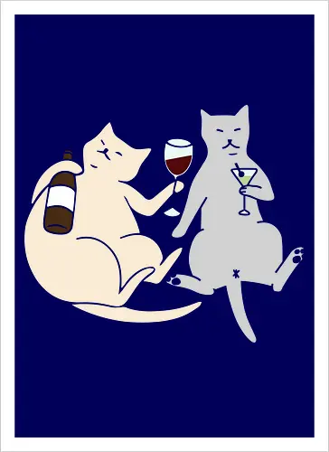 Cat Happy Hour - Cat wine, funny cat, happy hour, drinking, cocktails, wine lover, cat lover gift, minimalist, quirky humor, t-shirt design, art print, martini, funny graphic, sophisticated cat, tipsy - Artprint