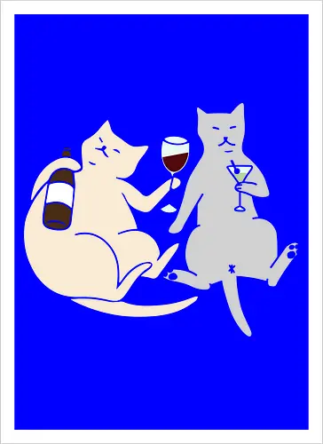 Cat Happy Hour - Cat wine, funny cat, happy hour, drinking, cocktails, wine lover, cat lover gift, minimalist, quirky humor, t-shirt design, art print, martini, funny graphic, sophisticated cat, tipsy - Artprint