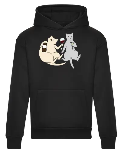 Cat Happy Hour - Cat wine, funny cat, happy hour, drinking, cocktails, wine lover, cat lover gift, minimalist, quirky humor, t-shirt design, art print, martini, funny graphic, sophisticated cat, tipsy - Heavyweight Hoodie