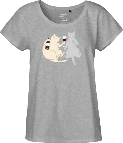 Cat Happy Hour - Cat wine, funny cat, happy hour, drinking, cocktails, wine lover, cat lover gift, minimalist, quirky humor, t-shirt design, art print, martini, funny graphic, sophisticated cat, tipsy - Fairtrade Girl Shirt
