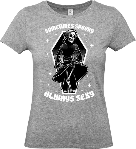 Spooky Reaper Skull - Halloween, Eerie, Fright, Creepy, Funny, Spooky, Spooky Season, Spooky Cute. Skull, Skeleton, Death, Grim Reaper, Soul Reaper, Reaper, Pumpkin, Pumpkin Carving, Dance, Dancing, Sexy, Sexuality - Standard T-Shirt (Women)
