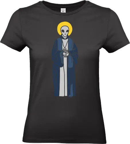 Our Alien Lady of Guadalupe - Alien saint, Grey Alien, religious art, sci-fi, conspiracy theory, alien monk, t-shirt design, unconventional art, faith, extraterrestrial, mysterious., art print, minimalist, pop culture, unique graphic - Standard T-Shirt (Women)