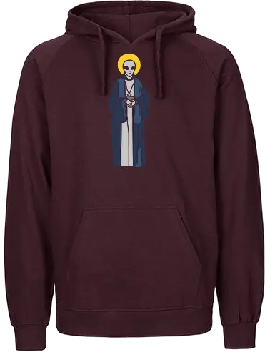 Our Alien Lady of Guadalupe - Alien saint, Grey Alien, religious art, sci-fi, conspiracy theory, alien monk, t-shirt design, unconventional art, faith, extraterrestrial, mysterious., art print, minimalist, pop culture, unique graphic - Fairtrade Hoodie