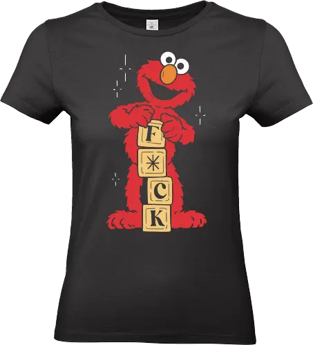  Elmo's Favorite Word - Elmo, Sesame Street parody, funny Elmo, censored, f word, pop culture humor, nostalgic graphic, subversive, dark humor, t-shirt design, art print, adult cartoon, witty, iconic puppet, ironic. - Standard T-Shirt (Women)