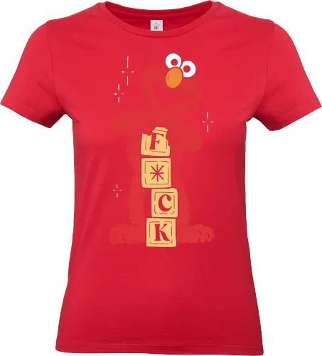  Elmo's Favorite Word - Elmo, Sesame Street parody, funny Elmo, censored, f word, pop culture humor, nostalgic graphic, subversive, dark humor, t-shirt design, art print, adult cartoon, witty, iconic puppet, ironic. - Standard T-Shirt (Women)