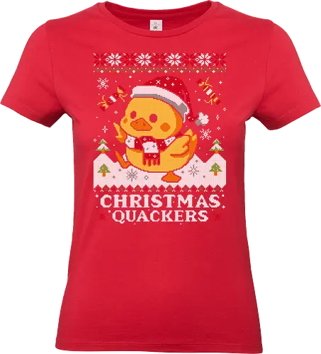 Christmas Quackers - ugly sweater, holiday humor, festive, santa hat, xmas, adorable animal, funny, winter vibes, puns, party time, cozy, christmas quackers, kawaii, duck, cute christmas - Standard T-Shirt (Women)