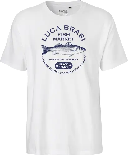 Luca Brasi Fish Market - Since 1945  - retro, vintage, vito corleone, 70s movies, classic movies, movie, the godfather, 70s, coppola, corleone, cult classic, cult movies, film, gangster, mafia - Fairtrade T-Shirt