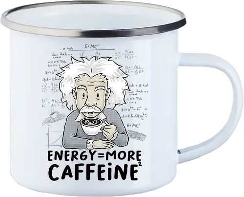 Energy = More Caffeine² - caffeine, einstein, albert einstein, drink, science, coffee - Enamel Mug