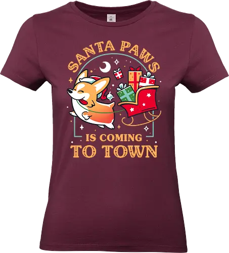 Santa Paws Is Coming to Town - corgi, cute dog, merry christmas, xmas humor, santa paws, sleigh, winter season, santa claus, holiday vibes, jolly, kawaii, magical, funny quote, festive - Standard T-Shirt (Women)