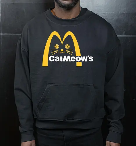 Cat Meow's Parody Art - cat, woman, food, fast food, funny quote, mashup, funny, funny pop, funnytee, gaming, geek, humor, joke, meme, memes, nerd, parody, television, vintage - Cropped Sweatshirt