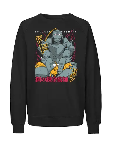 Alphonse and the Cats - geek art, iconic armor, Alphonse Elric, Fullmetal Alchemist, FMA, anime, manga, cats, armor, Hagane no Renkinjutsushi, fan art, t-shirt design, art print, funny anime, cute cats, Shonen. - Fairtrade Sweatshirt