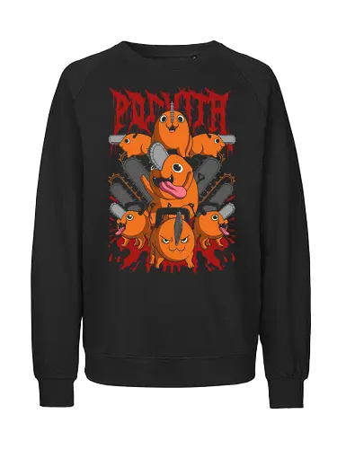  Brutal Pochita Pile - cool anime art, geek art, unconventional., Pochita, Chainsaw, Chainsaw Devil, anime, manga, heavy metal, death metal, brutal, cute but deadly, fan art, t-shirt design, art print, edgy, Denji - Fairtrade Sweatshirt