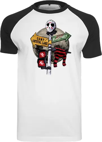 curse land - horror, halloween, jasonvoorhees, freddy krueger, friday13th, horror movies, slasher, halloween town, hocus pocus, elmstreet, nightmare - Raglan T-Shirt