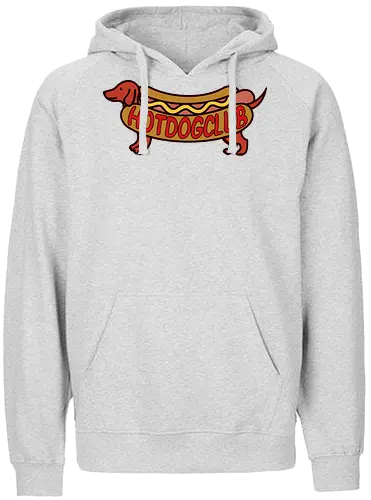 Hot Dog Club Dachshund - Hot Dog Club, dachshund, wiener dog, sausage dog, funny food, dog lover, hot dog, food art, clever graphic, t-shirt design, art print, minimalist, quirky humor, foodie, fast food - Fairtrade Hoodie