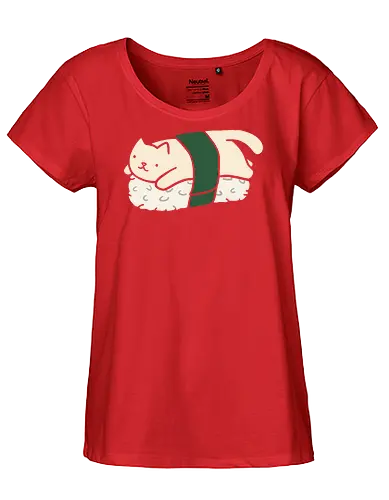 Cute Nigiri Cat - Cat sushi, nigiri cat, cute cat, kawaii, minimalist, food art, Japanese food, sushi lover, cat lover gift, adorable, cartoon, t-shirt design, art print, neko, purrfect sushi - Fairtrade Girl Shirt