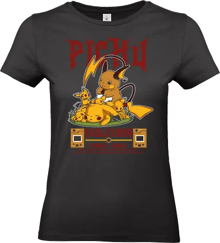  The Electric Evolution - Pocket, electric evolution, heavy metal, death metal, fan art, t-shirt design, art print, unconventional, Pichu, Mouse, Raichu, cool graphic, edgy, gamer gift, geek art, electric type, Kanto. - Standard T-Shirt (Women)