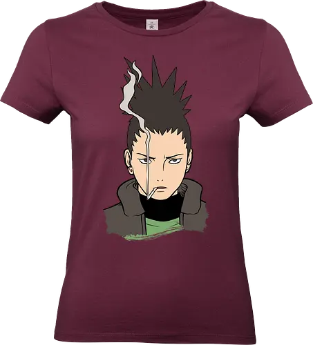 Shikamaru's Smoky Stare - art print, Shadow Possession Jutsu, geek art, laid-back., Shikamaru Nara, Nara Clan, Shinobi, anime, manga, smoking, cool anime boy, minimalist, genius ninja, fan art, t-shirt design - Standard T-Shirt (Women)