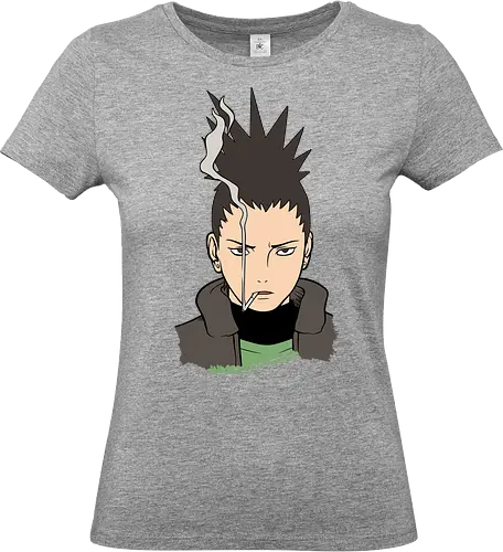 Shikamaru's Smoky Stare - art print, Shadow Possession Jutsu, geek art, laid-back., Shikamaru Nara, Nara Clan, Shinobi, anime, manga, smoking, cool anime boy, minimalist, genius ninja, fan art, t-shirt design - Standard T-Shirt (Women)