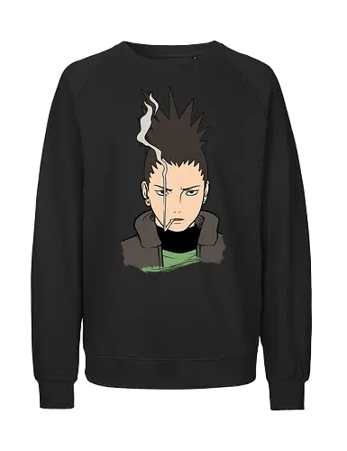 Shikamaru's Smoky Stare - art print, Shadow Possession Jutsu, geek art, laid-back., Shikamaru Nara, Nara Clan, Shinobi, anime, manga, smoking, cool anime boy, minimalist, genius ninja, fan art, t-shirt design - Fairtrade Sweatshirt