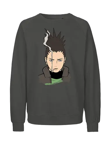 Shikamaru's Smoky Stare - art print, Shadow Possession Jutsu, geek art, laid-back., Shikamaru Nara, Nara Clan, Shinobi, anime, manga, smoking, cool anime boy, minimalist, genius ninja, fan art, t-shirt design - Fairtrade Sweatshirt
