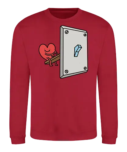 Turning Love On - Love switch, turning on love, heart cartoon, funny relationship, emotional effort, commitment, light switch, whimsical, quirky humor, t-shirt design, art print, minimalist, love graphic, sweet, expressive - Sweatshirt