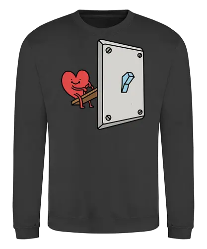 Turning Love On - Love switch, turning on love, heart cartoon, funny relationship, emotional effort, commitment, light switch, whimsical, quirky humor, t-shirt design, art print, minimalist, love graphic, sweet, expressive - Sweatshirt