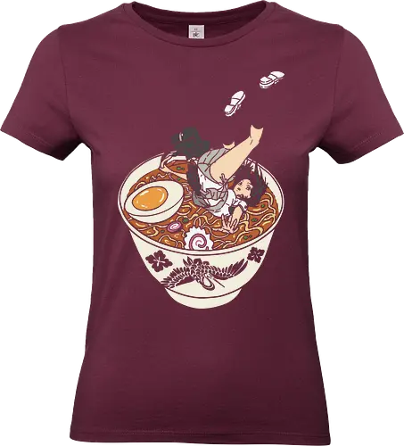The Deep End of the Ramen Bowl - Ramen anime girl, funny ramen, anime maid, foodie humor, whimsical, cute anime, t-shirt design, art print, Japanese food, pop culture, geek art, noodle lover, quirky, narutomaki. - Standard T-Shirt (Women)