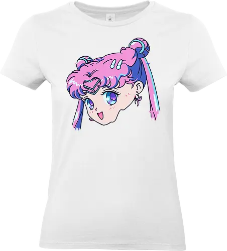 Sailor Chibi Moon: Neon Princess - Chibiusa, Sailor Chibi Moon, Sailor, anime, manga, magical girl, neon aesthetic, pink hair, kawaii, cute anime girl, fan art, t-shirt design, art print, retro anime, pop culture, vaporwave - Standard T-Shirt (Women)