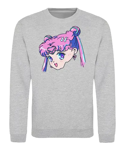 Sailor Chibi Moon: Neon Princess - Chibiusa, Sailor Chibi Moon, Sailor, anime, manga, magical girl, neon aesthetic, pink hair, kawaii, cute anime girl, fan art, t-shirt design, art print, retro anime, pop culture, vaporwave - Sweatshirt