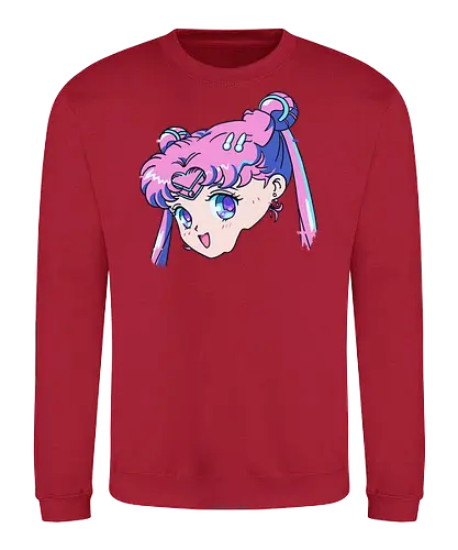 Sailor Chibi Moon: Neon Princess - Chibiusa, Sailor Chibi Moon, Sailor, anime, manga, magical girl, neon aesthetic, pink hair, kawaii, cute anime girl, fan art, t-shirt design, art print, retro anime, pop culture, vaporwave - Sweatshirt