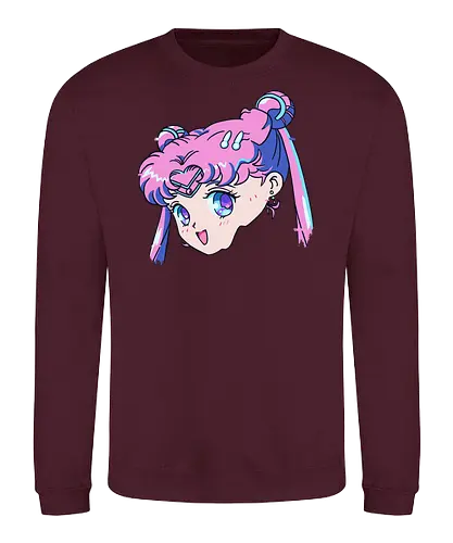 Sailor Chibi Moon: Neon Princess - Chibiusa, Sailor Chibi Moon, Sailor, anime, manga, magical girl, neon aesthetic, pink hair, kawaii, cute anime girl, fan art, t-shirt design, art print, retro anime, pop culture, vaporwave - Sweatshirt