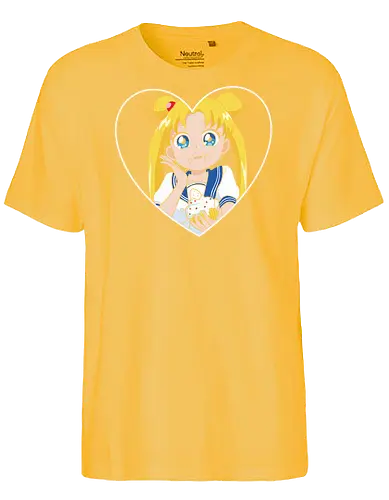 Sailor Cupcake Love - Sailor, Usagi Tsukino, magical girl, cute anime, kawaii, cupcake, sweet, fan art, t-shirt design, art print, retro anime, 90s nostalgia, heart graphic, Chibi Moon, pop culture - Fairtrade T-Shirt