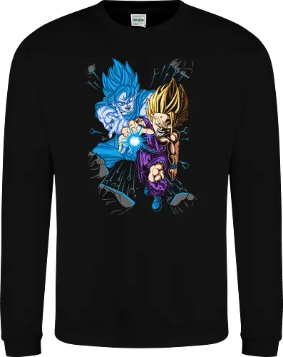 Father-Son Kamehameha - Father-Son Kamehameha, Goku, Gohan, Super Saiyan Blue, SSJ, Dragon Ball Z, DBZ, anime, manga, fan art, t-shirt design, art print, cool anime art, geek art, iconic scene, powerful duo, Kakarot. - Sweatshirt