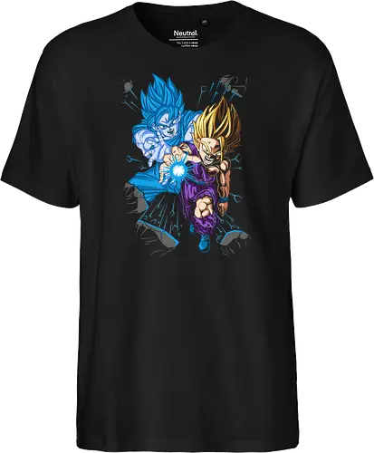 Father-Son Kamehameha - Father-Son Kamehameha, Goku, Gohan, Super Saiyan Blue, SSJ, Dragon Ball Z, DBZ, anime, manga, fan art, t-shirt design, art print, cool anime art, geek art, iconic scene, powerful duo, Kakarot. - Fairtrade T-Shirt