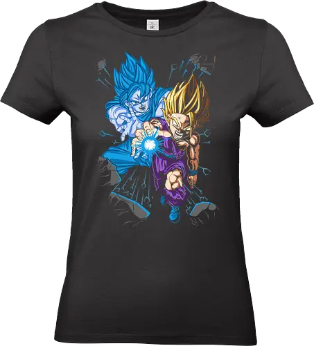 Father-Son Kamehameha - Father-Son Kamehameha, Goku, Gohan, Super Saiyan Blue, SSJ, Dragon Ball Z, DBZ, anime, manga, fan art, t-shirt design, art print, cool anime art, geek art, iconic scene, powerful duo, Kakarot. - Standard T-Shirt (Women)