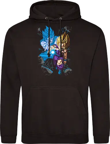 Father-Son Kamehameha - Father-Son Kamehameha, Goku, Gohan, Super Saiyan Blue, SSJ, Dragon Ball Z, DBZ, anime, manga, fan art, t-shirt design, art print, cool anime art, geek art, iconic scene, powerful duo, Kakarot. - Standard Hoodie