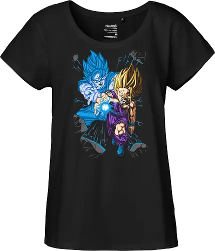 Father-Son Kamehameha - Father-Son Kamehameha, Goku, Gohan, Super Saiyan Blue, SSJ, Dragon Ball Z, DBZ, anime, manga, fan art, t-shirt design, art print, cool anime art, geek art, iconic scene, powerful duo, Kakarot. - Fairtrade Girl Shirt