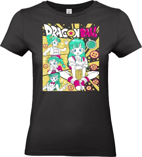 Bulma: Retro Capsule Corp - Bulma, Dragon, DBZ, Capsule Corp, retro anime, pop art, vaporwave, neon, 90s nostalgia, anime girl, fan art, t-shirt design, art print, cool graphic, geek art, stylish, inventor. - Standard T-Shirt (Women)