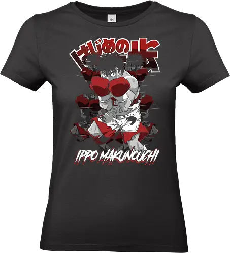  Makunouchi Ippo: Fighting Spirit - Ippo Makunouchi, Hajime no Ippo, Fighting Spirit, boxing anime, Ippo, sports anime, Dempsey Roll, anime, manga, fan art, t-shirt design, art print, cool anime art, geek art, stylish, K.O., boxing gloves. - Standard T-Shirt (Women)