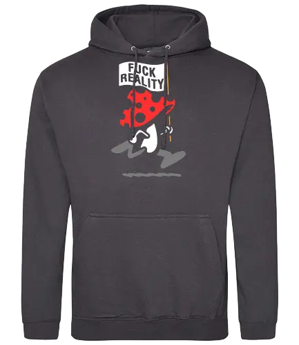 Amanita March: F*ck Reality - Amanita Muscaria, mushroom art, psychedelic, Fuck Reality, anti-establishment, counter culture, funny graphic, quirky humor, t-shirt design, art print, trippy, edgy, rebellion, toadstool, surreal - Standard Hoodie