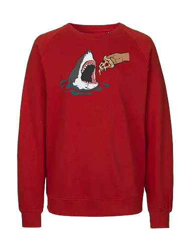  Pizza Bait - Shark pizza, funny shark, Jaws parody, food humor, weird art, pepperoni, funny graphic, t-shirt design, art print, great white shark, pop culture mashup, ocean, beach humor, foodie, clever art - Fairtrade Sweatshirt
