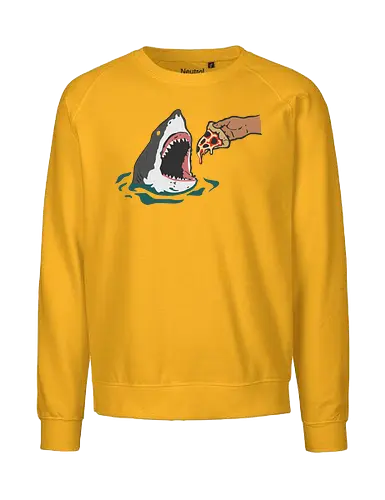  Pizza Bait - Shark pizza, funny shark, Jaws parody, food humor, weird art, pepperoni, funny graphic, t-shirt design, art print, great white shark, pop culture mashup, ocean, beach humor, foodie, clever art - Fairtrade Sweatshirt