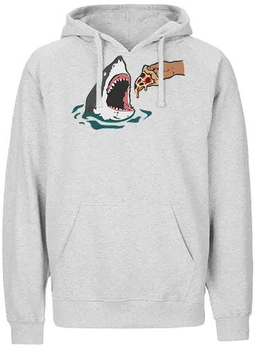  Pizza Bait - Shark pizza, funny shark, Jaws parody, food humor, weird art, pepperoni, funny graphic, t-shirt design, art print, great white shark, pop culture mashup, ocean, beach humor, foodie, clever art - Fairtrade Hoodie