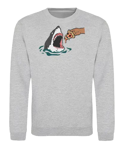  Pizza Bait - Shark pizza, funny shark, Jaws parody, food humor, weird art, pepperoni, funny graphic, t-shirt design, art print, great white shark, pop culture mashup, ocean, beach humor, foodie, clever art - Sweatshirt